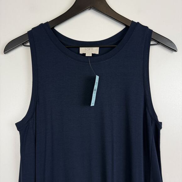 NWT LOFT Sleeveless A-Line Mini Dress Navy Blue Stretch - PS Petite Small - Picture 2 of 8